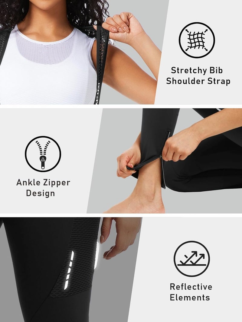 qualidyne Women's Thermal Fleece 4D Padded Cycling Bib Tights with Pockets, Ankle Zips, Full-Length for Cold Weather - Image 3